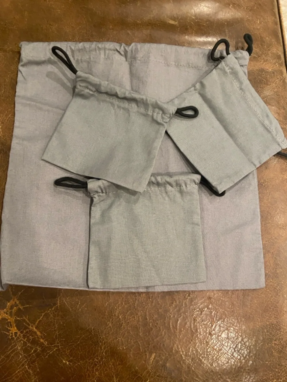Balenciaga Light Gray Drawstring Pouch Trio excellent for jewelry accessories